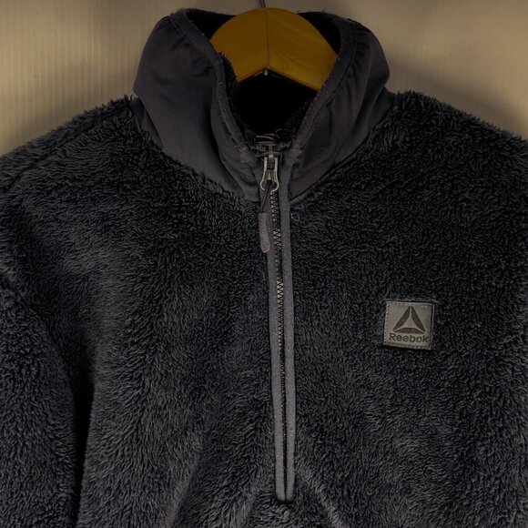 REEBOK Outerwear Fleece Faux Fur Kangaroo Pocket Stone Blue Sweater Jacket Sz S - Picture 4 of 8